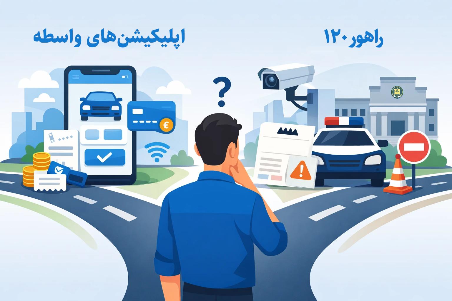 مقایسه روشهای پرداخت خلافی خودرو؛ از اپلیکیشنهای واسطه تا راهور 120 رپورتاژ آگهی - مقایسه روشهای پرداخت خلافی خودرو؛ از اپلیکیشنهای واسطه تا راهور 120